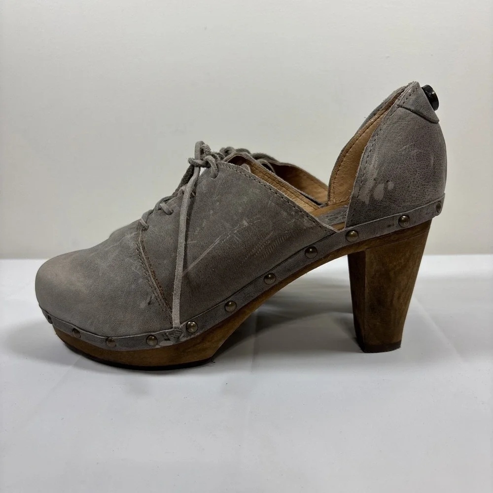 Sanita Womens Theodora Gray Leather Lace Up Studded Distressed Shoes Sz 39 Retro